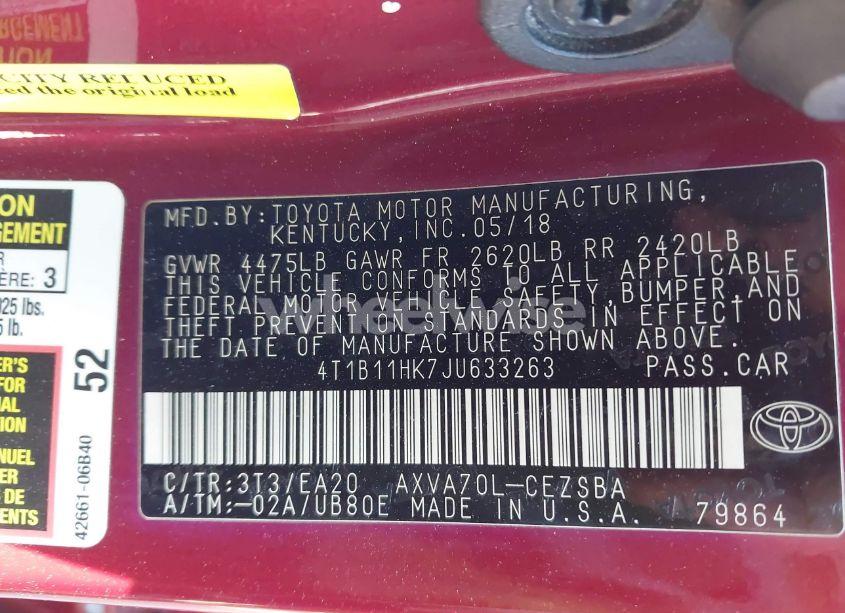 Photo 9 of 2018 Toyota Camry SE (VIN 4T1B11HK7JU633263)