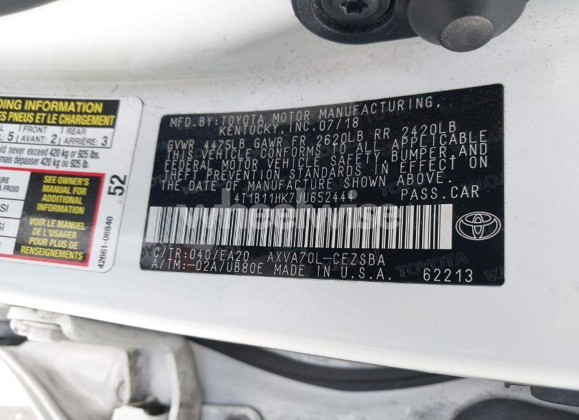 Photo 9 of 2018 Toyota Camry SE (VIN 4T1B11HK7JU652444)