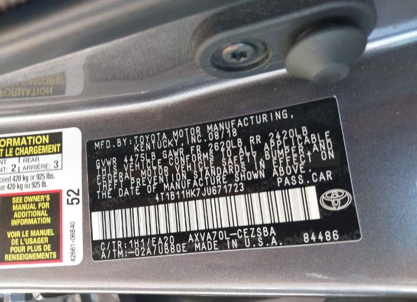 Photo 9 of 2018 Toyota Camry SE (VIN 4T1B11HK7JU671723)