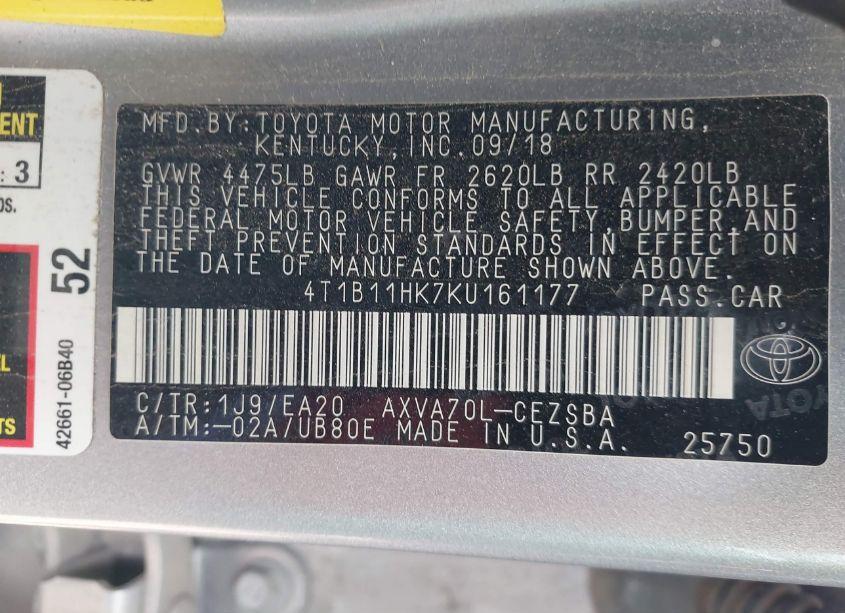 Photo 9 of 2019 Toyota Camry SE (VIN 4T1B11HK7KU161177)