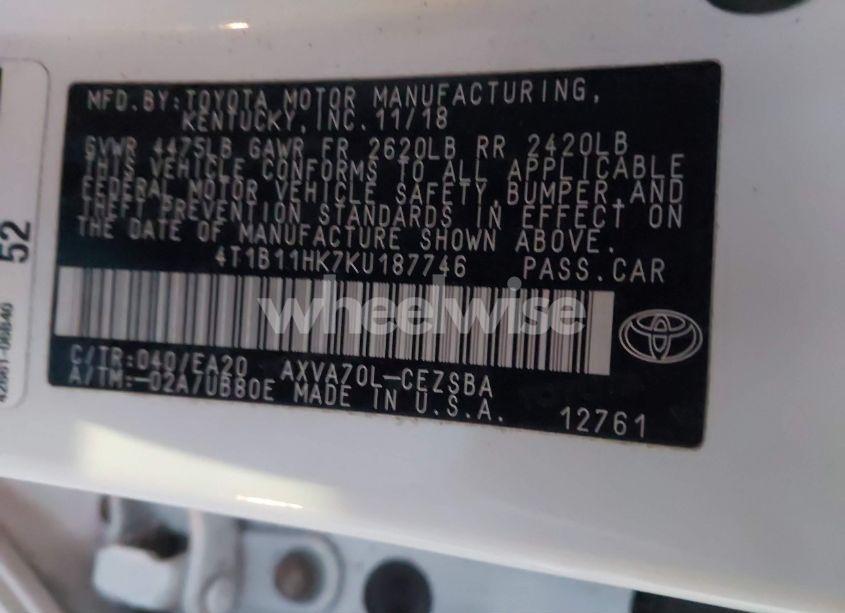 Photo 9 of 2019 Toyota Camry SE (VIN 4T1B11HK7KU187746)