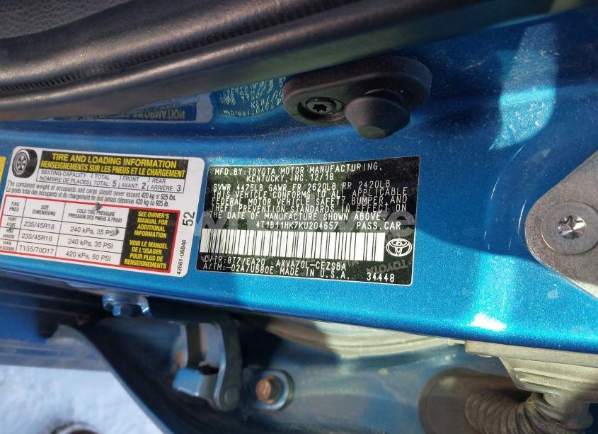 Photo 9 of 2019 Toyota Camry SE (VIN 4T1B11HK7KU204657)