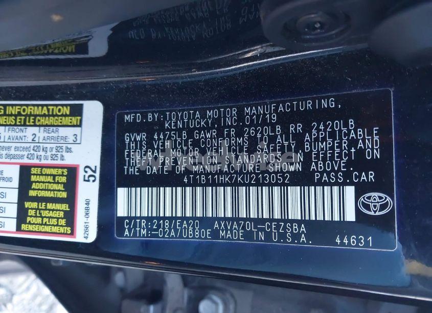 Photo 9 of 2019 Toyota Camry SE (VIN 4T1B11HK7KU213052)