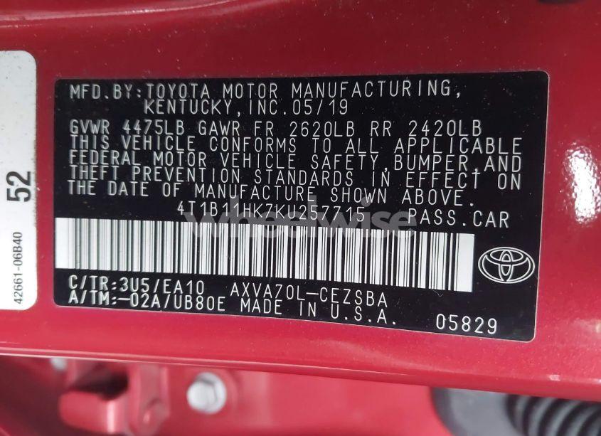 Photo 9 of 2019 Toyota Camry SE (VIN 4T1B11HK7KU257715)