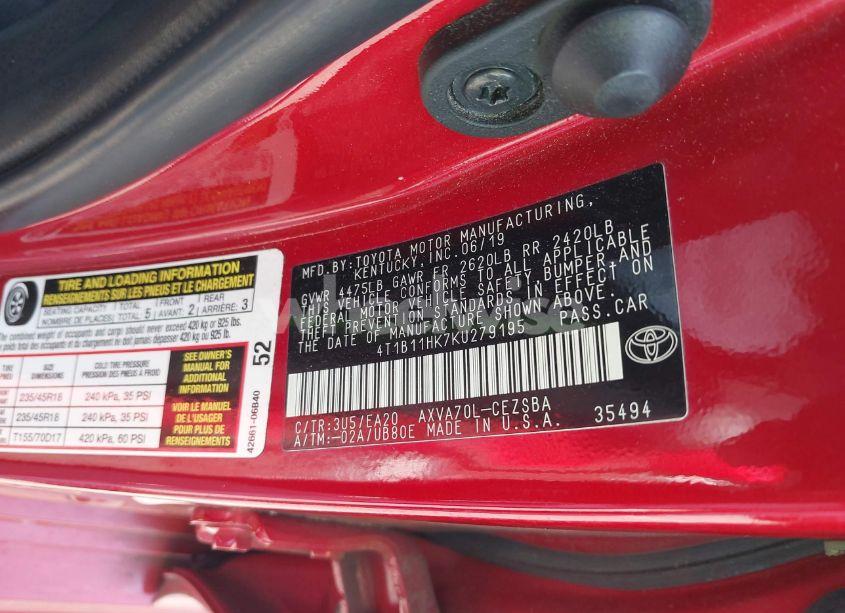 Photo 9 of 2019 Toyota Camry SE (VIN 4T1B11HK7KU279195)
