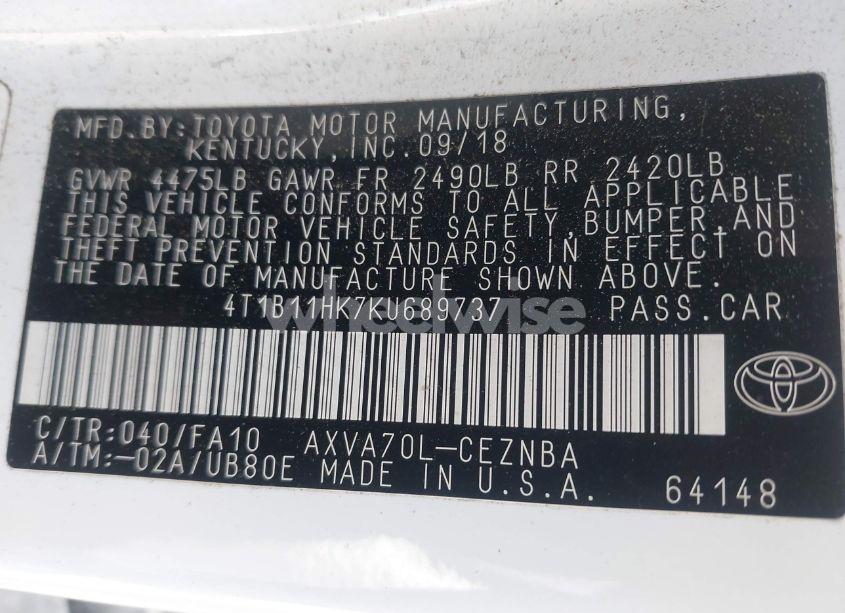 Photo 9 of 2019 Toyota Camry LE (VIN 4T1B11HK7KU689737)