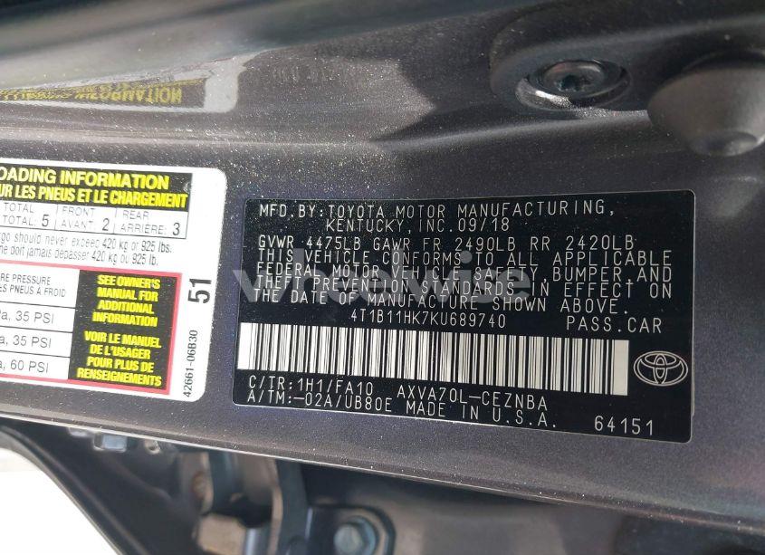 Photo 9 of 2019 Toyota Camry LE (VIN 4T1B11HK7KU689740)