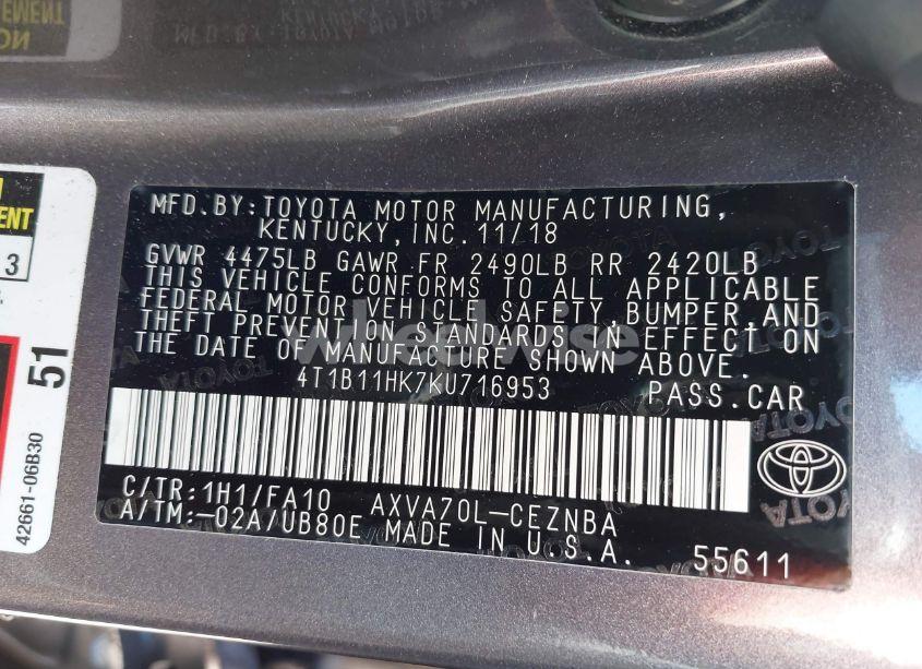 Photo 9 of 2019 Toyota Camry LE (VIN 4T1B11HK7KU716953)