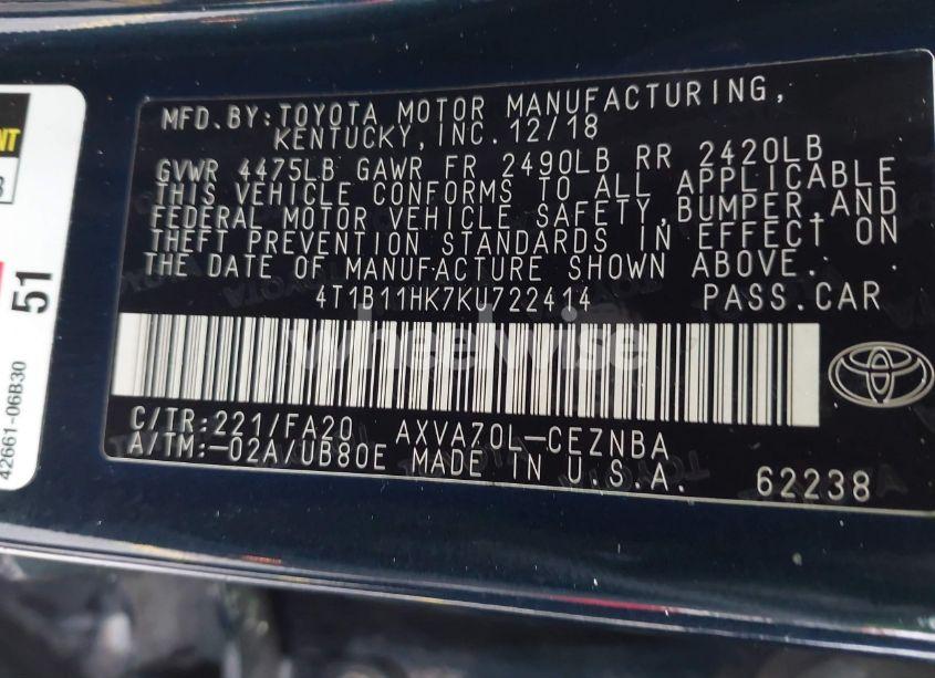 Photo 9 of 2019 Toyota Camry LE (VIN 4T1B11HK7KU722414)