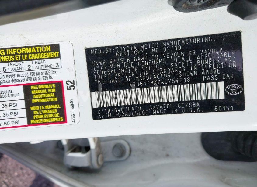 Photo 9 of 2019 Toyota Camry SE (VIN 4T1B11HK7KU754618)