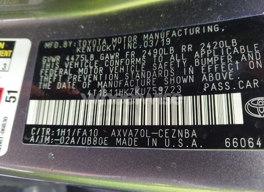 Photo 9 of 2019 Toyota Camry LE (VIN 4T1B11HK7KU759723)