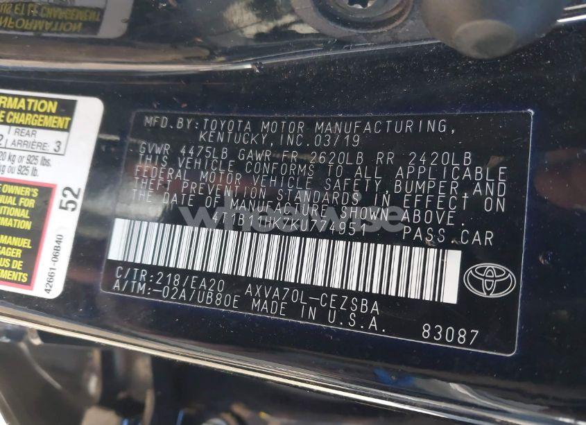 Photo 9 of 2019 Toyota Camry SE (VIN 4T1B11HK7KU774951)