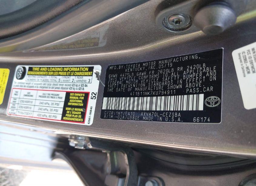 Photo 9 of 2019 Toyota Camry SE (VIN 4T1B11HK7KU794911)