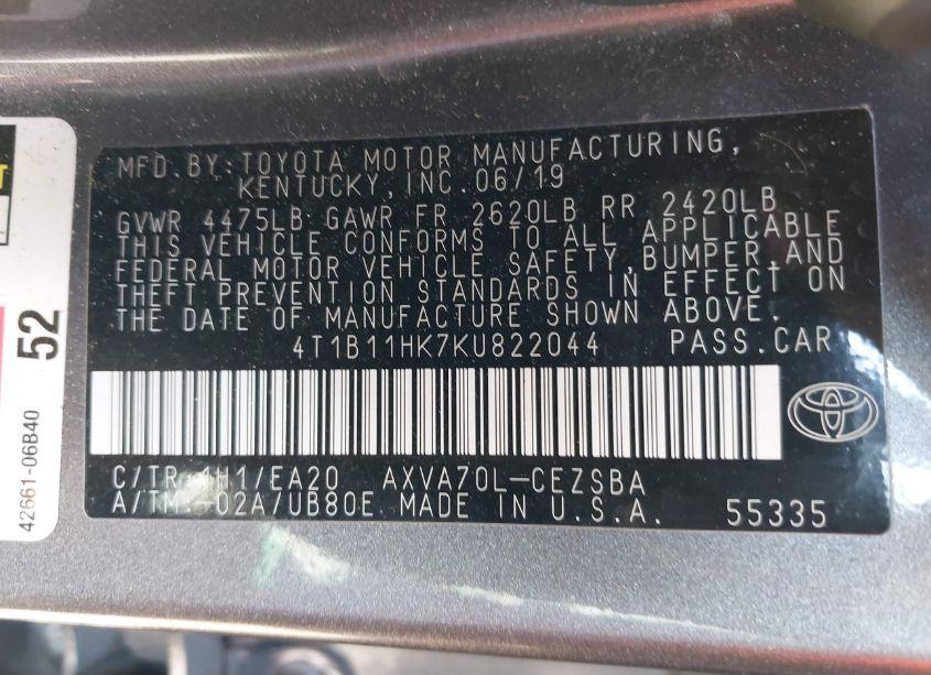 Photo 9 of 2019 Toyota Camry SE (VIN 4T1B11HK7KU822044)