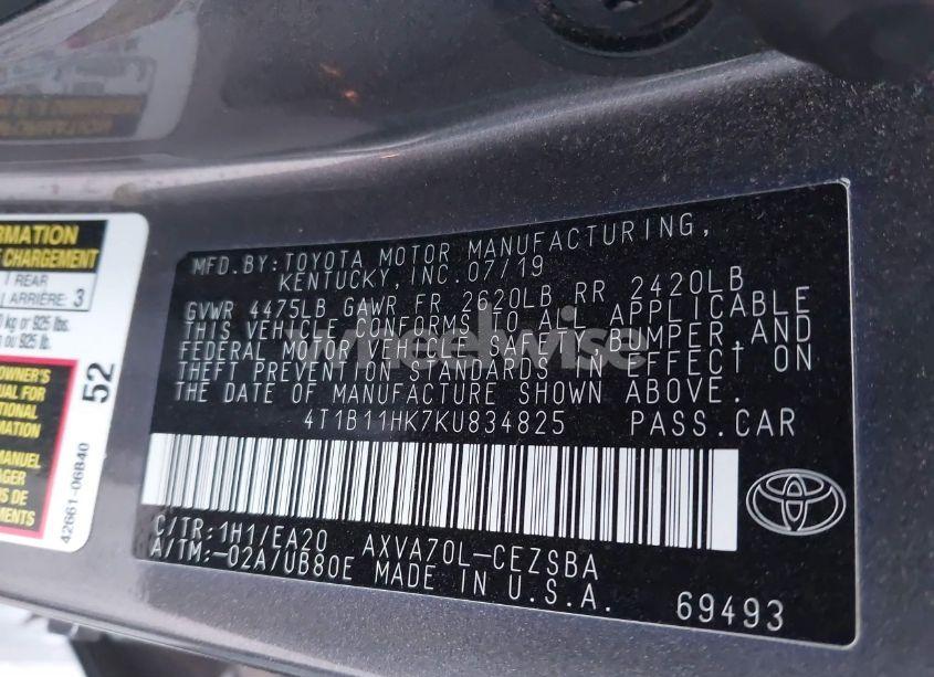 Photo 9 of 2019 Toyota Camry SE (VIN 4T1B11HK7KU834825)