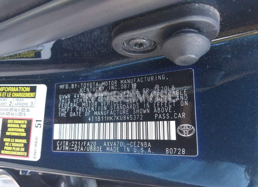 Photo 9 of 2019 Toyota Camry LE (VIN 4T1B11HK7KU845372)