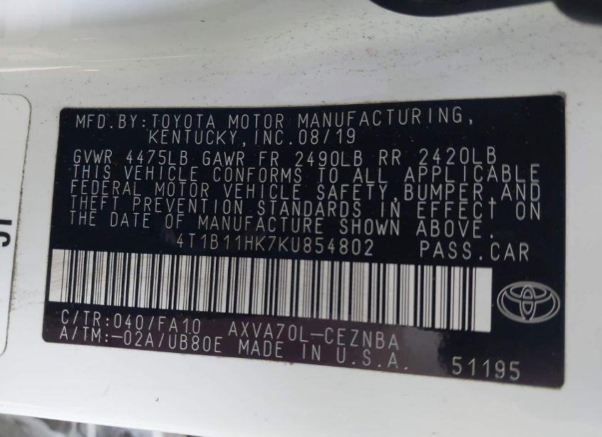 Photo 9 of 2019 Toyota Camry LE (VIN 4T1B11HK7KU854802)