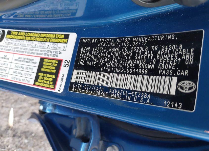 Photo 9 of 2018 Toyota Camry SE (VIN 4T1B11HK8JU011898)