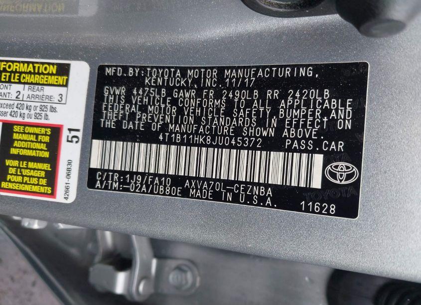 Photo 9 of 2018 Toyota Camry LE (VIN 4T1B11HK8JU045372)