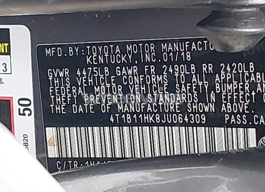 Photo 9 of 2018 Toyota Camry L (VIN 4T1B11HK8JU064309)