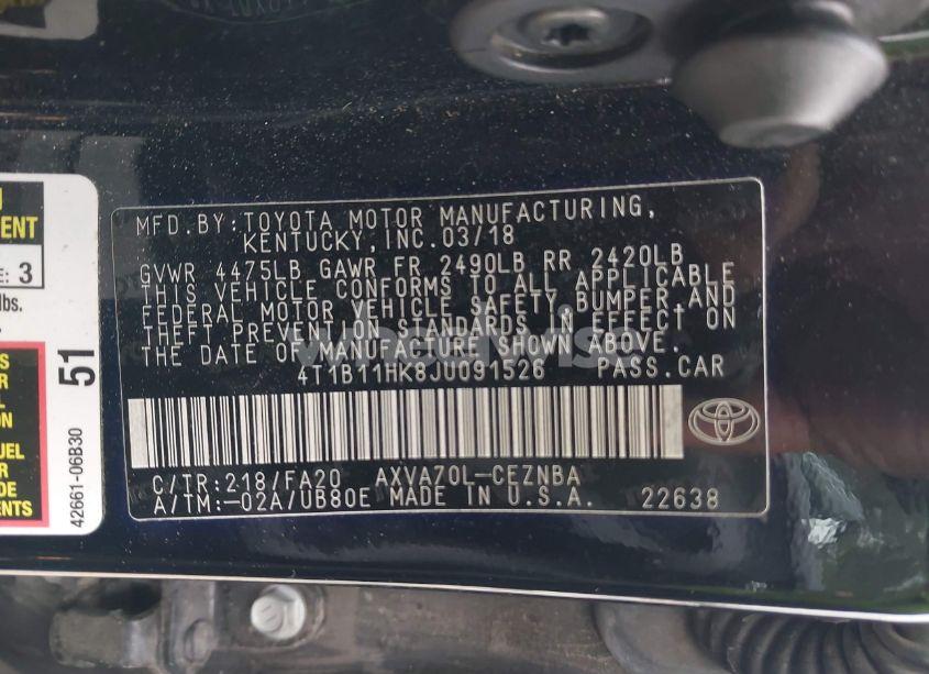 Photo 9 of 2018 Toyota Camry LE (VIN 4T1B11HK8JU091526)