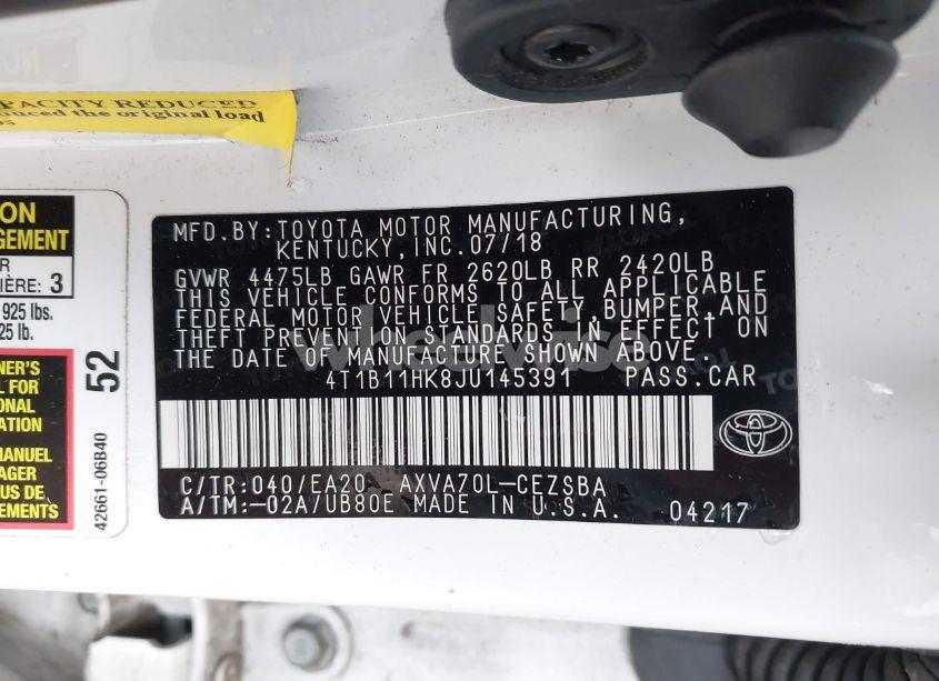 Photo 9 of 2018 Toyota Camry SE (VIN 4T1B11HK8JU145391)