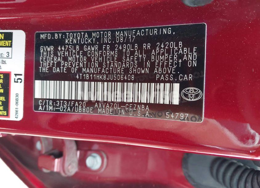 Photo 9 of 2018 Toyota Camry LE (VIN 4T1B11HK8JU506408)