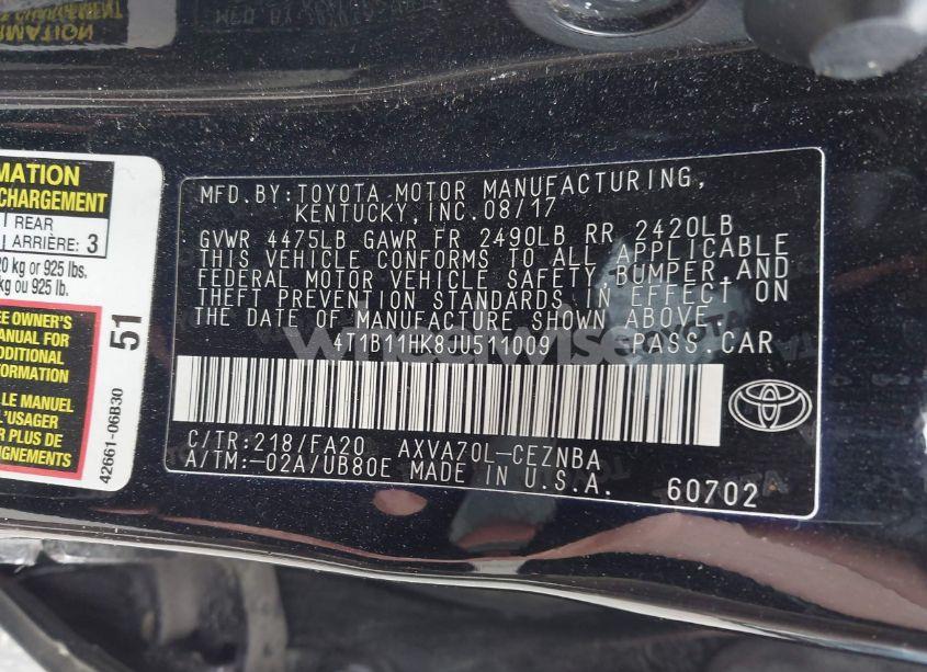 Photo 9 of 2018 Toyota Camry LE (VIN 4T1B11HK8JU511009)