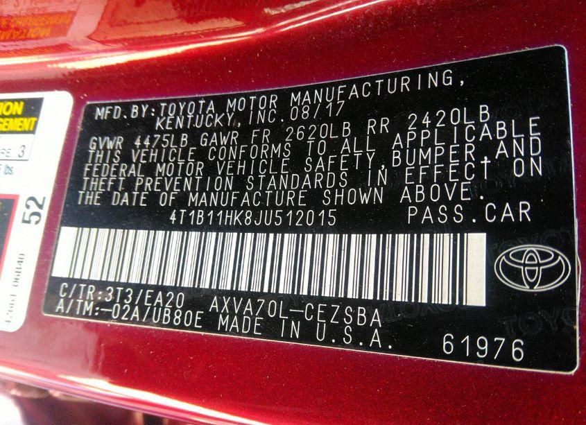 Photo 9 of 2018 Toyota Camry SE (VIN 4T1B11HK8JU512015)