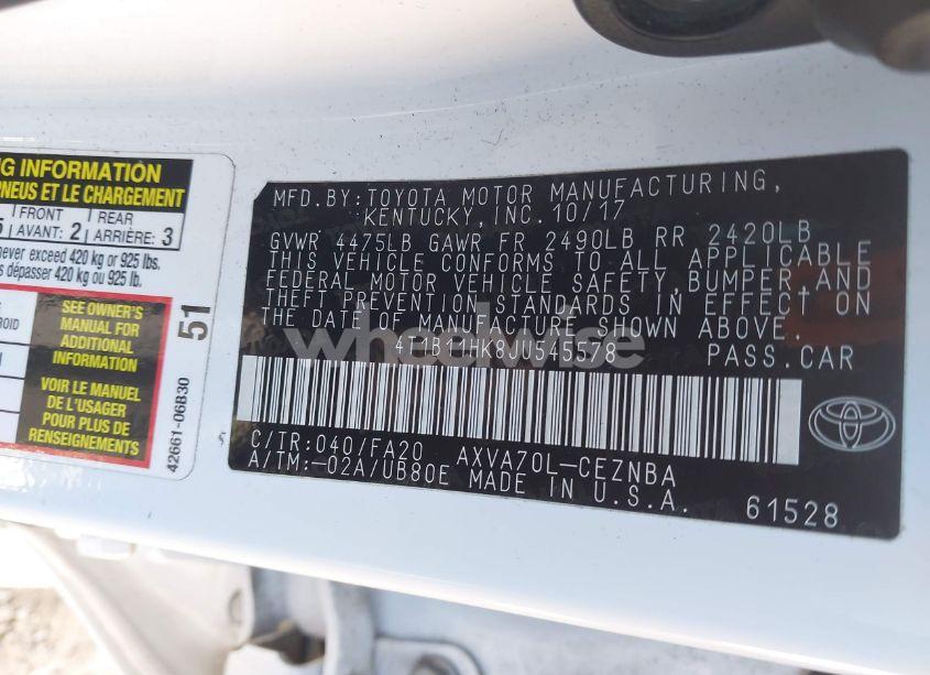 Photo 9 of 2018 Toyota Camry LE (VIN 4T1B11HK8JU545578)