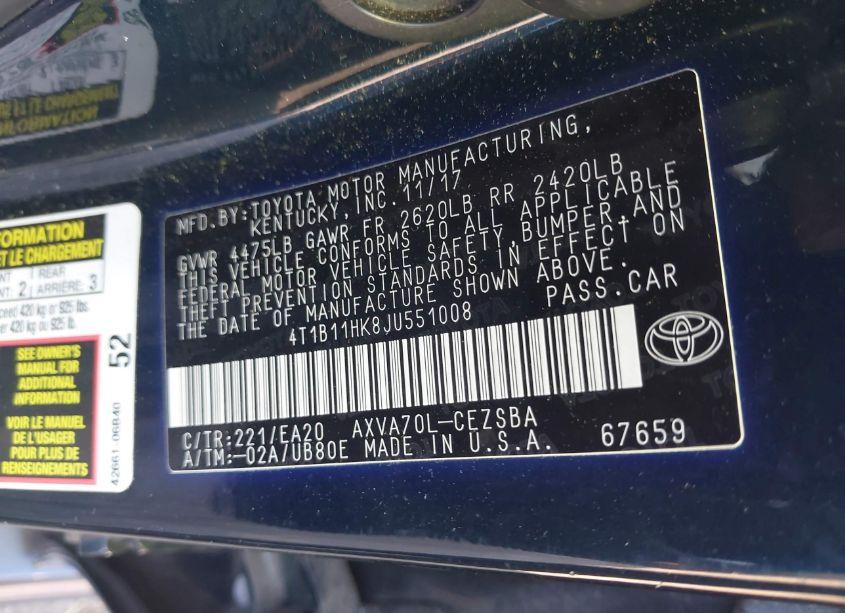 Photo 9 of 2018 Toyota Camry SE (VIN 4T1B11HK8JU551008)