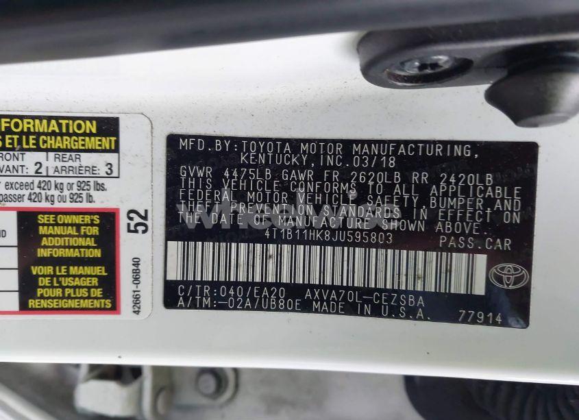 Photo 9 of 2018 Toyota Camry SE (VIN 4T1B11HK8JU595803)