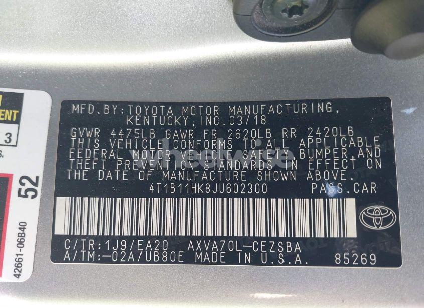 Photo 9 of 2018 Toyota Camry SE (VIN 4T1B11HK8JU602300)