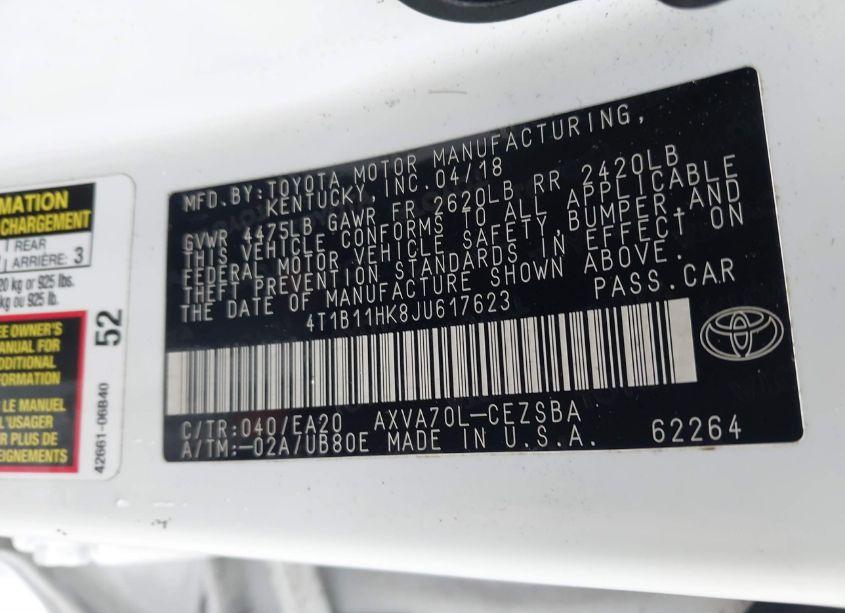 Photo 9 of 2018 Toyota Camry SE (VIN 4T1B11HK8JU617623)