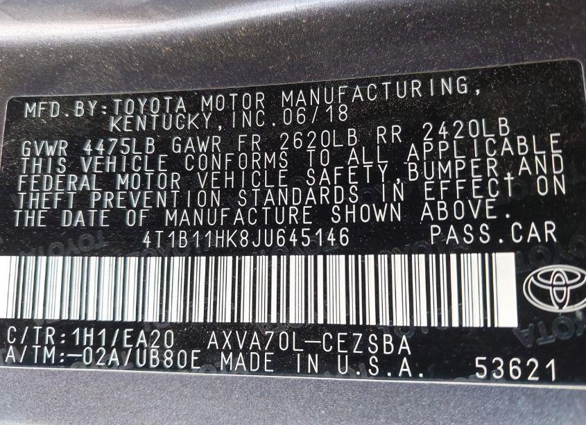 Photo 9 of 2018 Toyota Camry SE (VIN 4T1B11HK8JU645146)