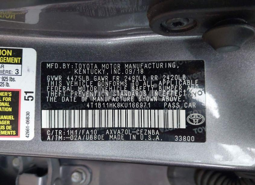 Photo 9 of 2019 Toyota Camry LE (VIN 4T1B11HK8KU166971)