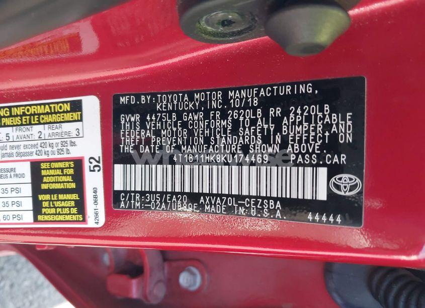 Photo 9 of 2019 Toyota Camry SE (VIN 4T1B11HK8KU174469)