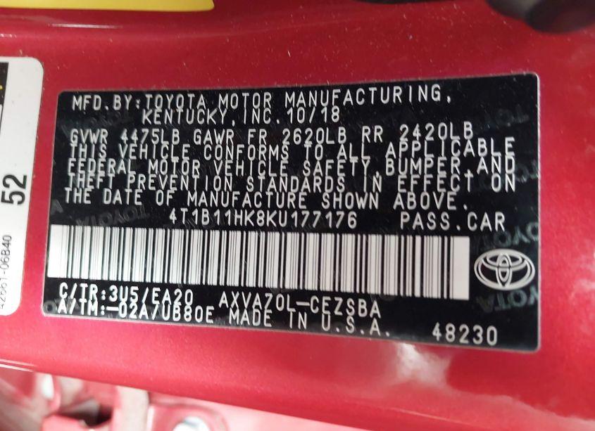 Photo 9 of 2019 Toyota Camry SE (VIN 4T1B11HK8KU177176)