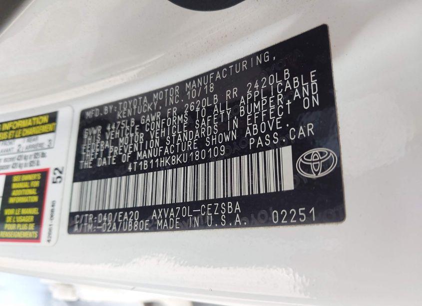 Photo 9 of 2019 Toyota Camry SE (VIN 4T1B11HK8KU180109)