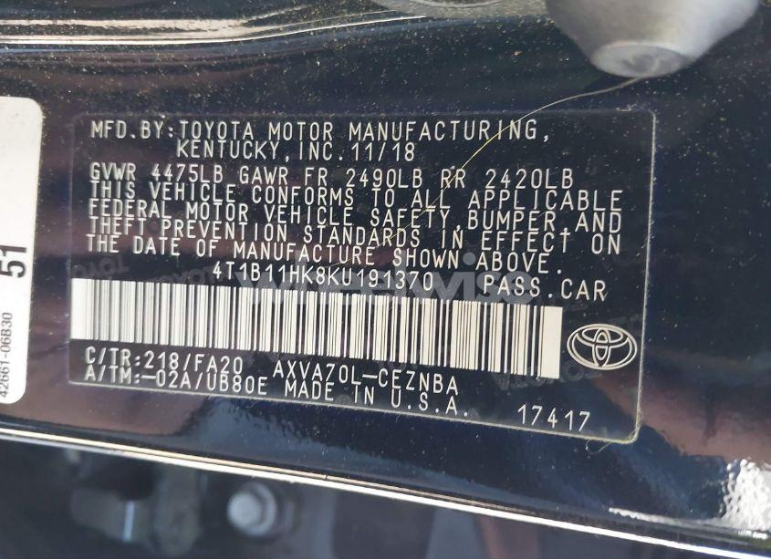 Photo 9 of 2019 Toyota Camry LE (VIN 4T1B11HK8KU191370)