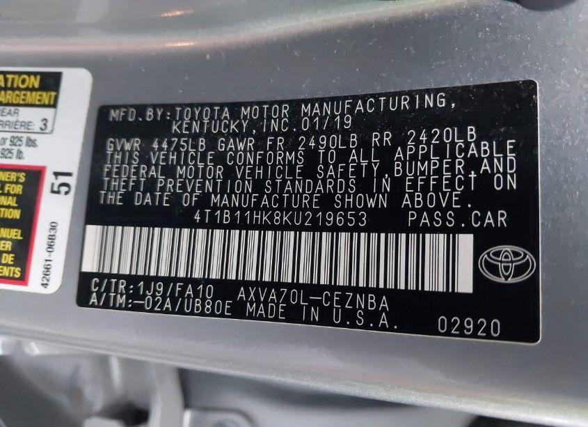 Photo 9 of 2019 Toyota Camry LE (VIN 4T1B11HK8KU219653)