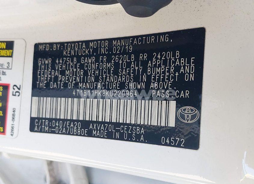 Photo 9 of 2019 Toyota Camry SE (VIN 4T1B11HK8KU220964)