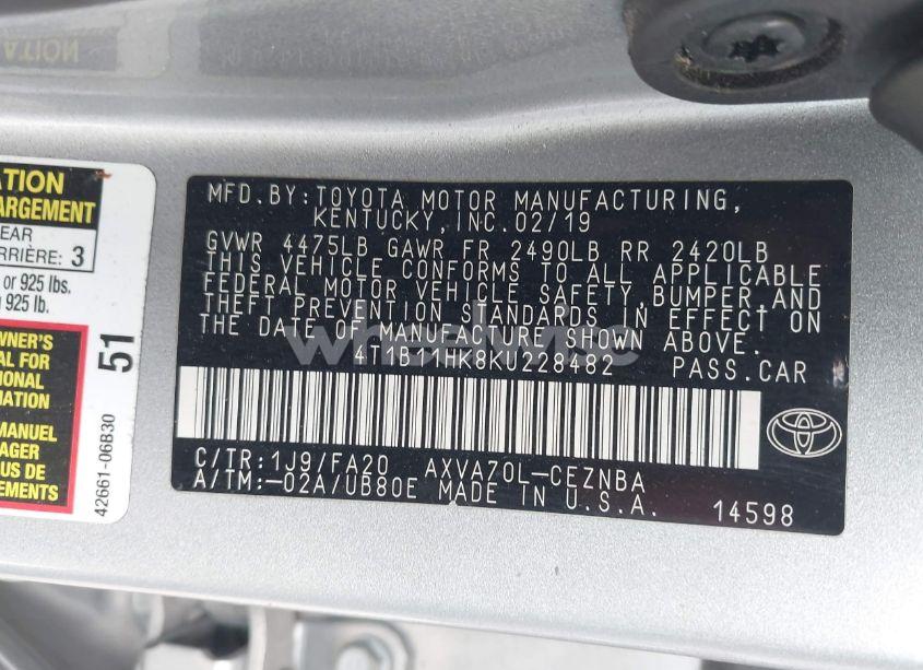 Photo 9 of 2019 Toyota Camry LE (VIN 4T1B11HK8KU228482)