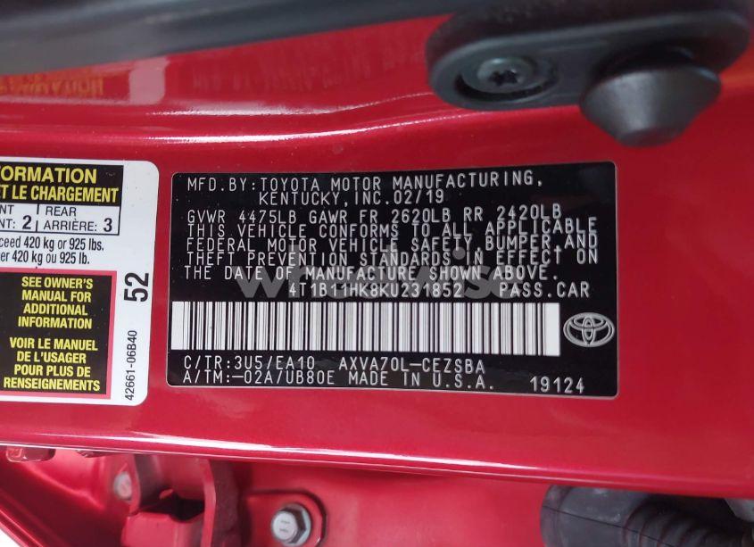 Photo 9 of 2019 Toyota Camry SE (VIN 4T1B11HK8KU231852)