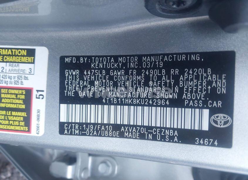 Photo 9 of 2019 Toyota Camry LE (VIN 4T1B11HK8KU242964)