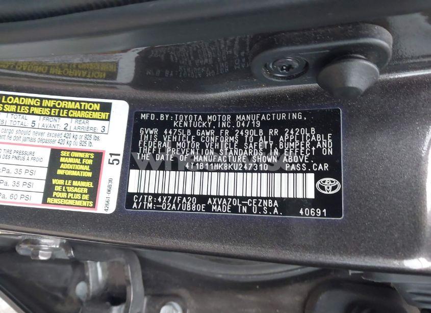 Photo 9 of 2019 Toyota Camry LE (VIN 4T1B11HK8KU247310)