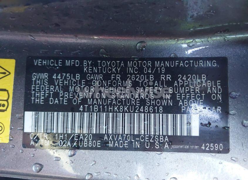 Photo 9 of 2019 Toyota Camry SE (VIN 4T1B11HK8KU248618)