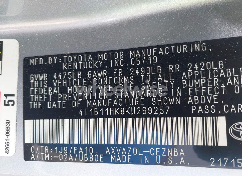 Photo 9 of 2019 Toyota Camry LE (VIN 4T1B11HK8KU269257)