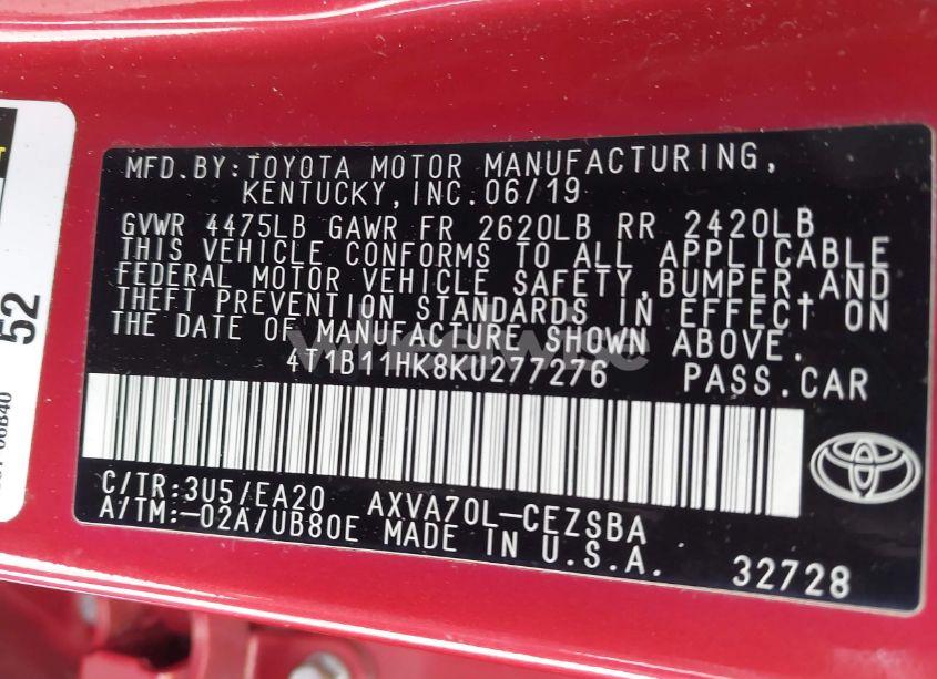 Photo 9 of 2019 Toyota Camry SE (VIN 4T1B11HK8KU277276)