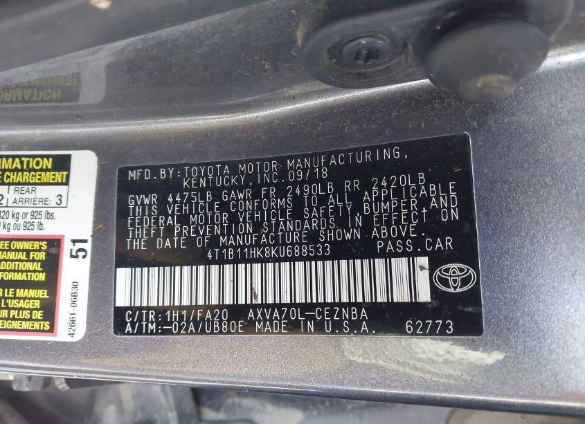 Photo 9 of 2019 Toyota Camry LE (VIN 4T1B11HK8KU688533)